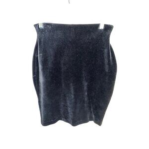 Theomiles Night & Day Velour Black Pencil Skirt Stretch Bodycon Classic Medium